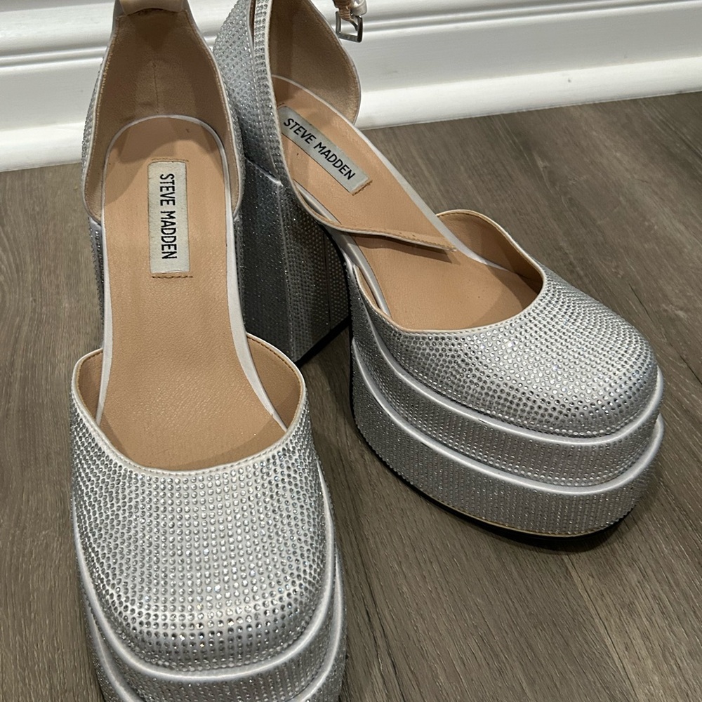 Steve Madden Silver Platform Rhinestone Heels